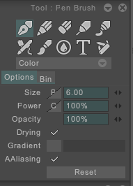 Pen brush settings