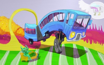 bus gallop sequence.<br />Background by Lucette Braune