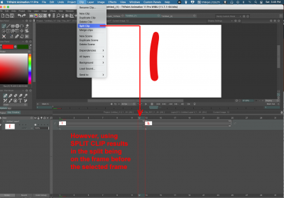 Split Clip splits it on frame BEFORE the selected frame.png