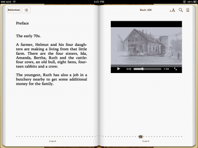 shot of book in iBook on ipad2/ epub-format. The film can be scaled to full screen modus.