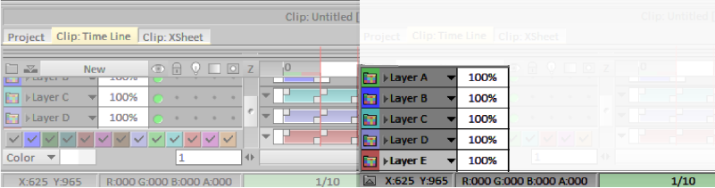 Quick Layer Selector - Showing a sketch environment interface for the lower-left corner of the screen, before &amp; after.